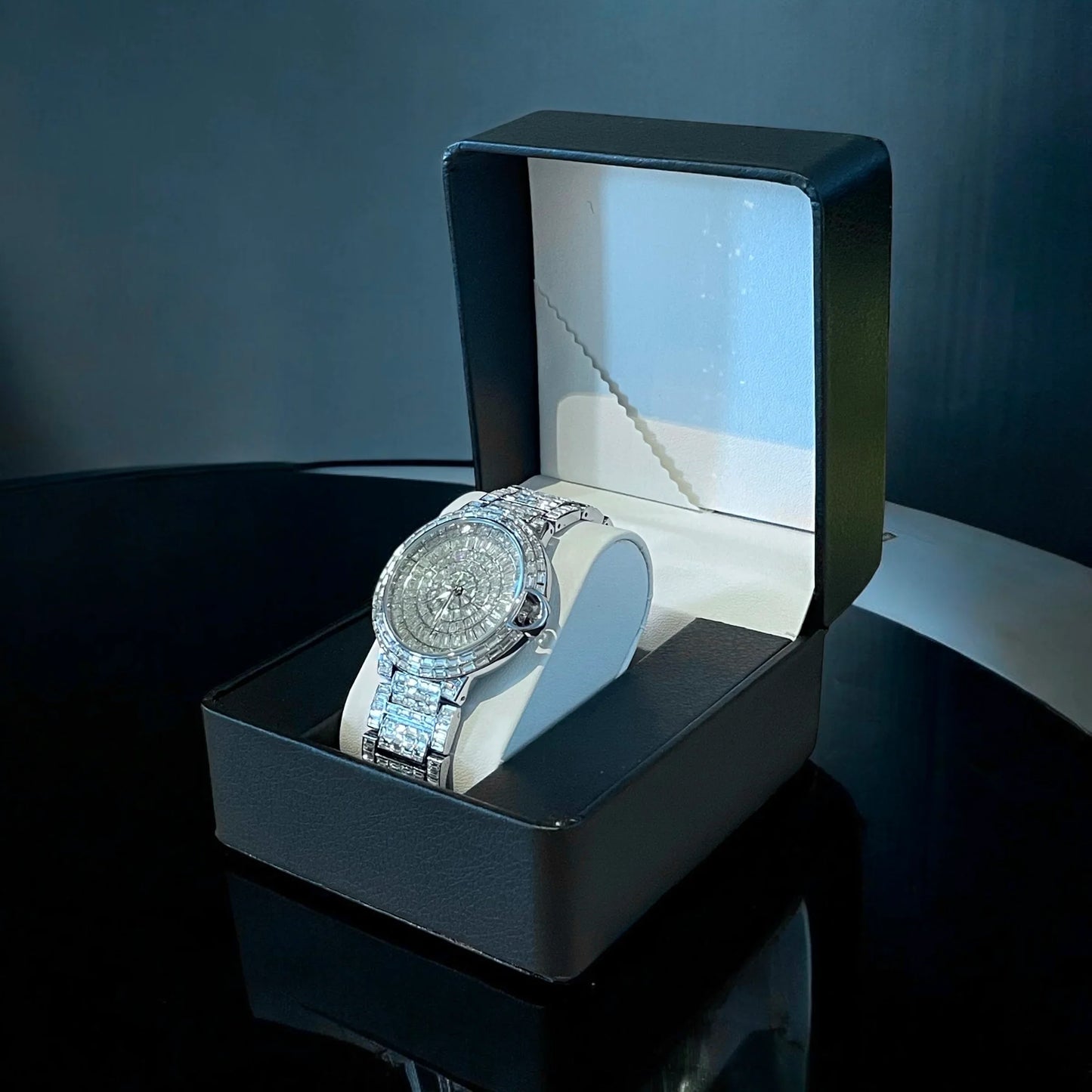 32mm Round Dial, Silver Stainless Steel LuxGlow™ Iced Out Men's Watch