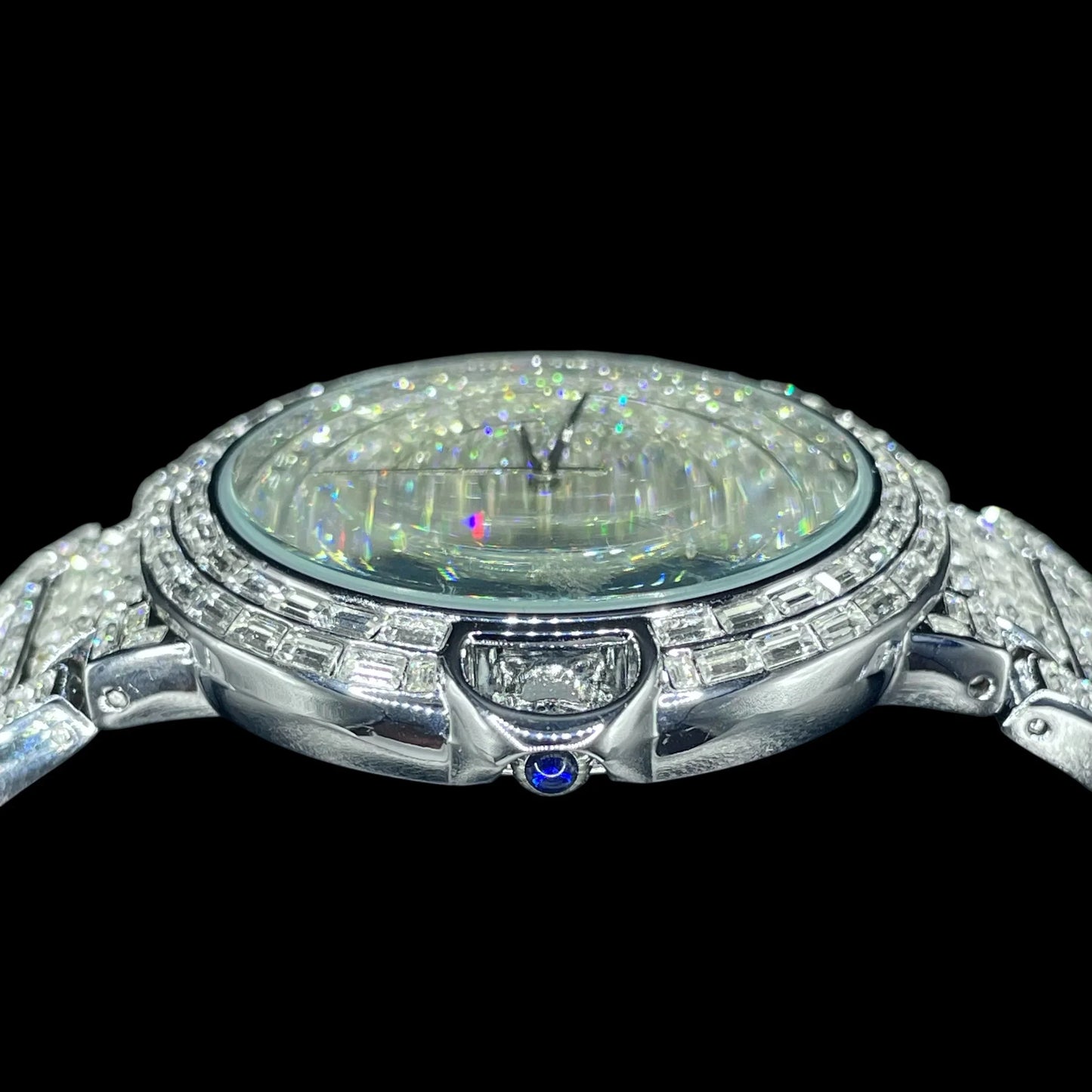 32mm Round Dial, Silver Stainless Steel LuxGlow™ Iced Out Men's Watch