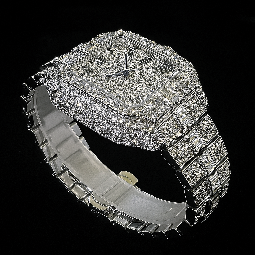 Iced-Out Watch – 35mm Square Wrist Watch for Men + FREE GIFT