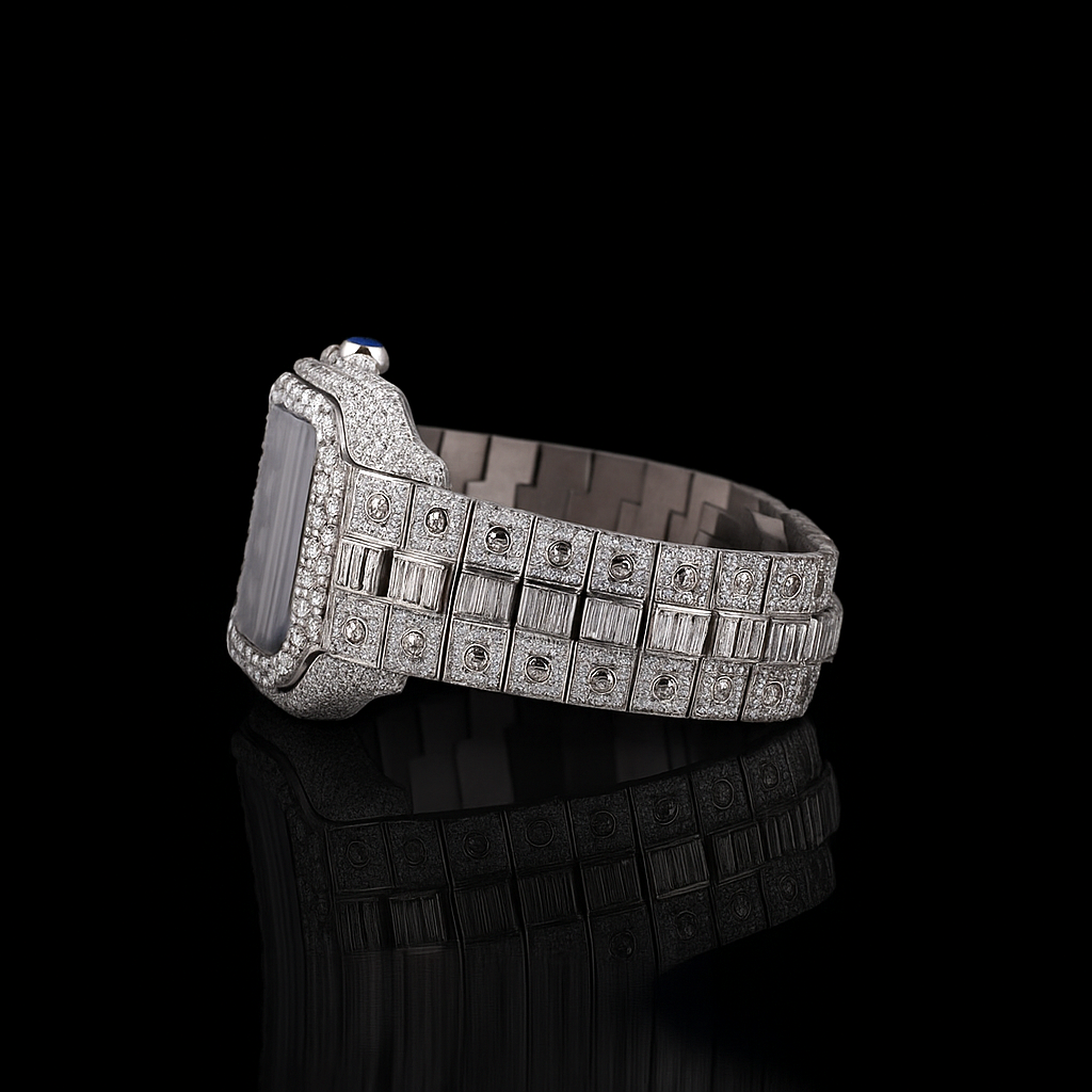 Iced-Out Watch – 35mm Square Wrist Watch for Men + FREE GIFT