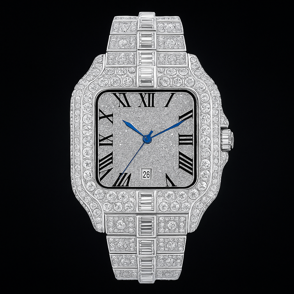 Iced-Out Watch – 35mm Square Wrist Watch for Men + FREE GIFT