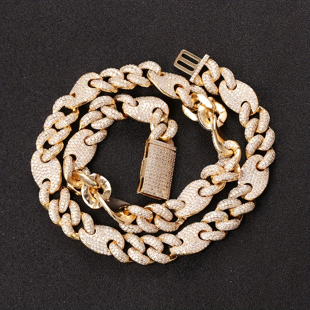 15mm Cuban Chain – Pig Nose Link Design, Iced Out Copper Jewelry.