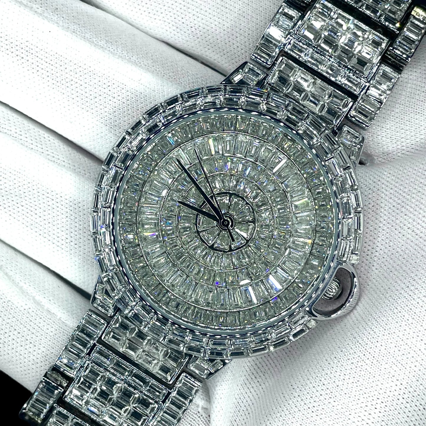 32mm Round Dial, Silver Stainless Steel LuxGlow™ Iced Out Men's Watch
