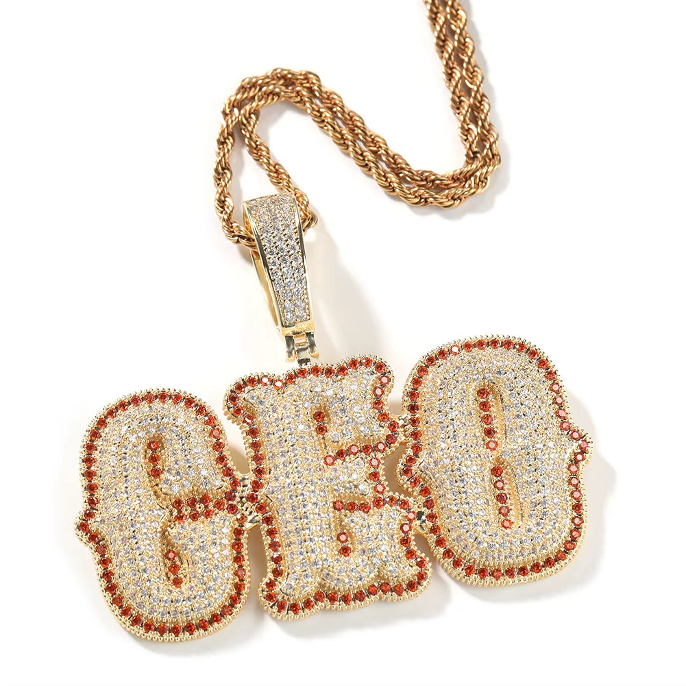 Custom Drip Letter Pendant – Personalized Hip-Hop Necklace with LuxGlow™ Stones