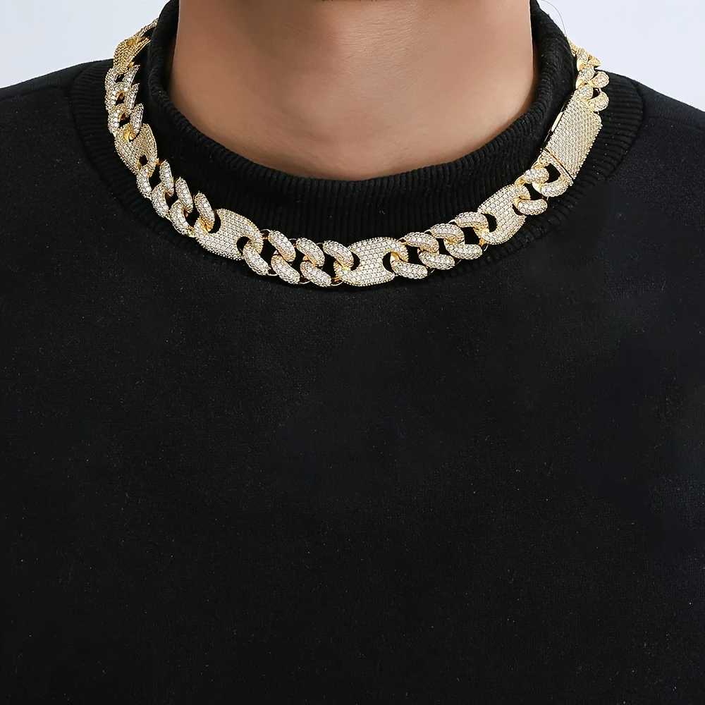 15mm Cuban Chain – Pig Nose Link Design, Iced Out Copper Jewelry.