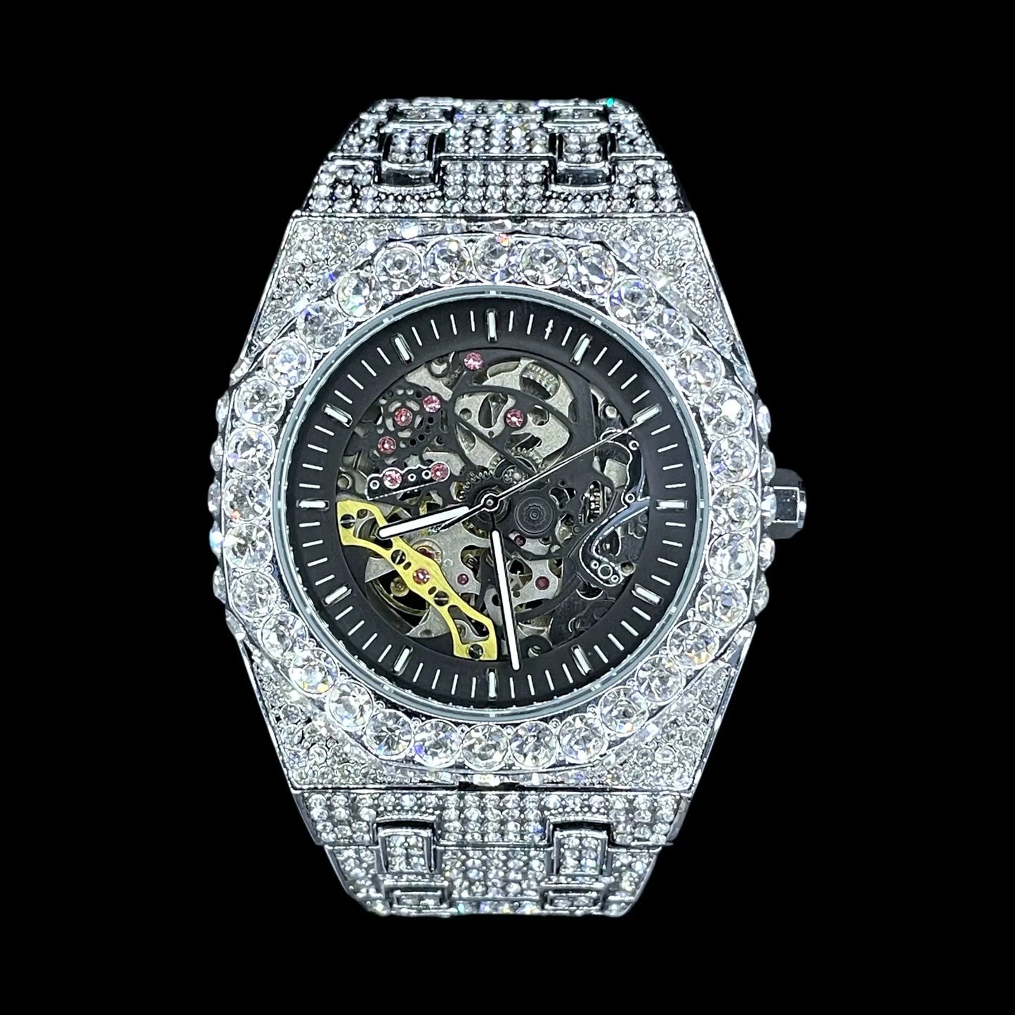 32mm Automatic Iced Watch – Skeleton Hip-Hop Timepiece