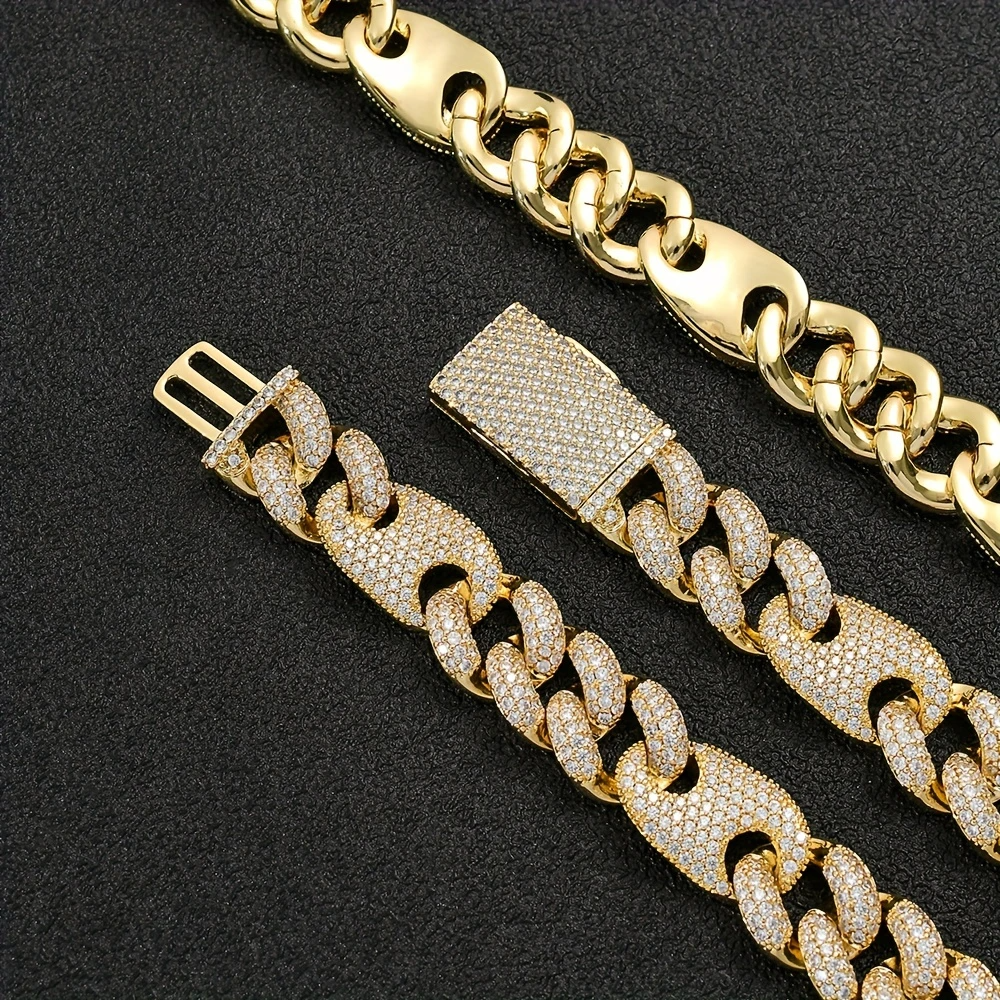 15mm Cuban Chain – Pig Nose Link Design, Iced Out Copper Jewelry.