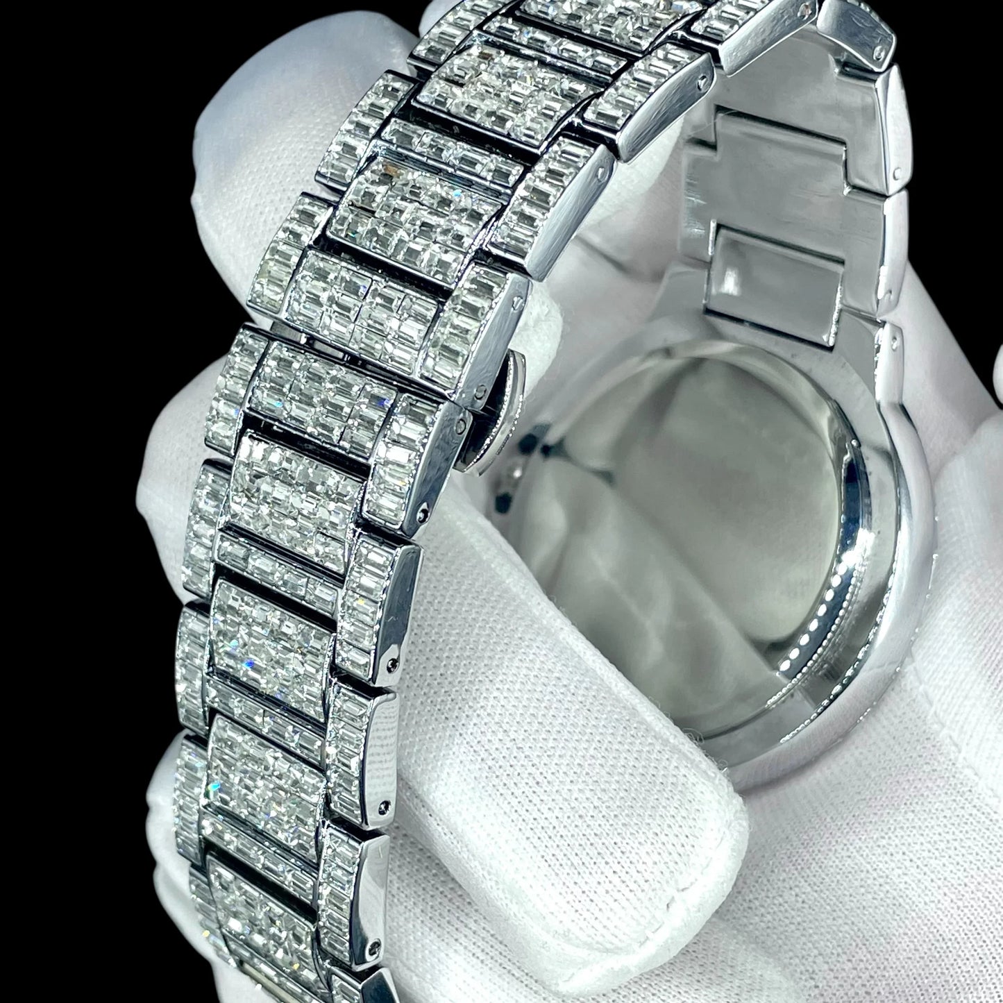 32mm Round Dial, Silver Stainless Steel LuxGlow™ Iced Out Men's Watch