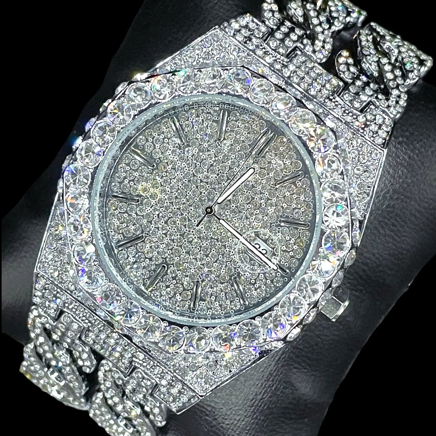 32mm Iced-Out Watches – LUXGlow Stone. Hip-Hop Wrist Watch