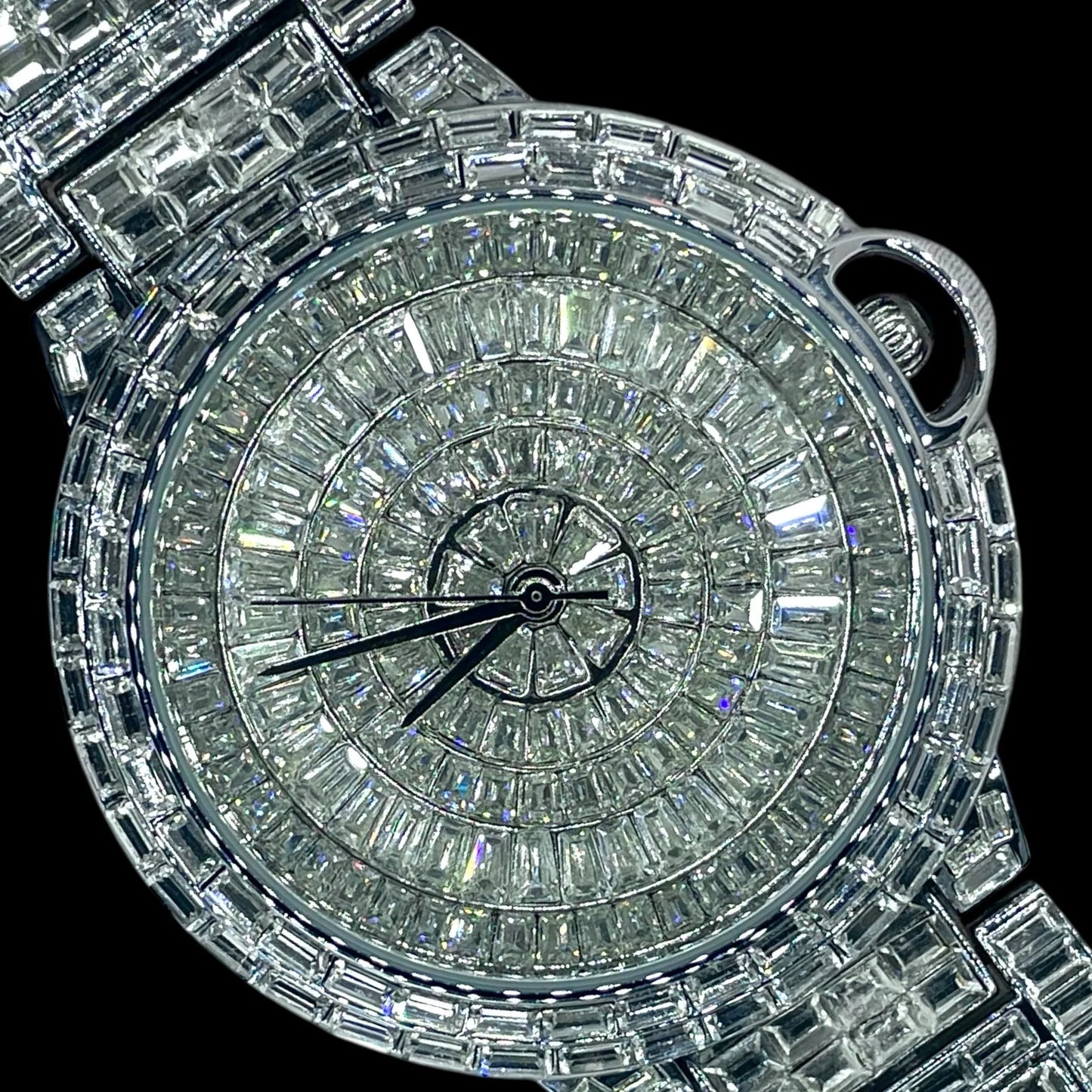 32mm Round Dial, Silver Stainless Steel LuxGlow™ Iced Out Men's Watch