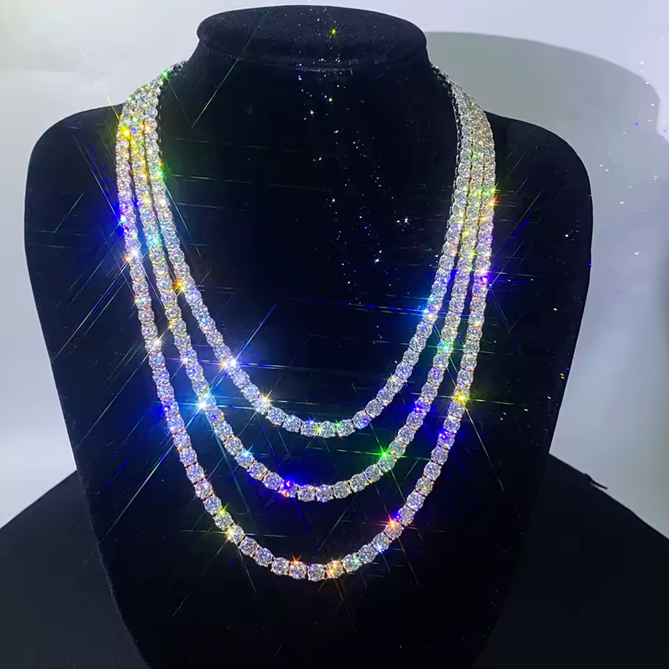 GRA Certified Moissanite Tennis Necklace 2/3/4/5/6mm Solid 925 Sterling Silver Tennis Necklace