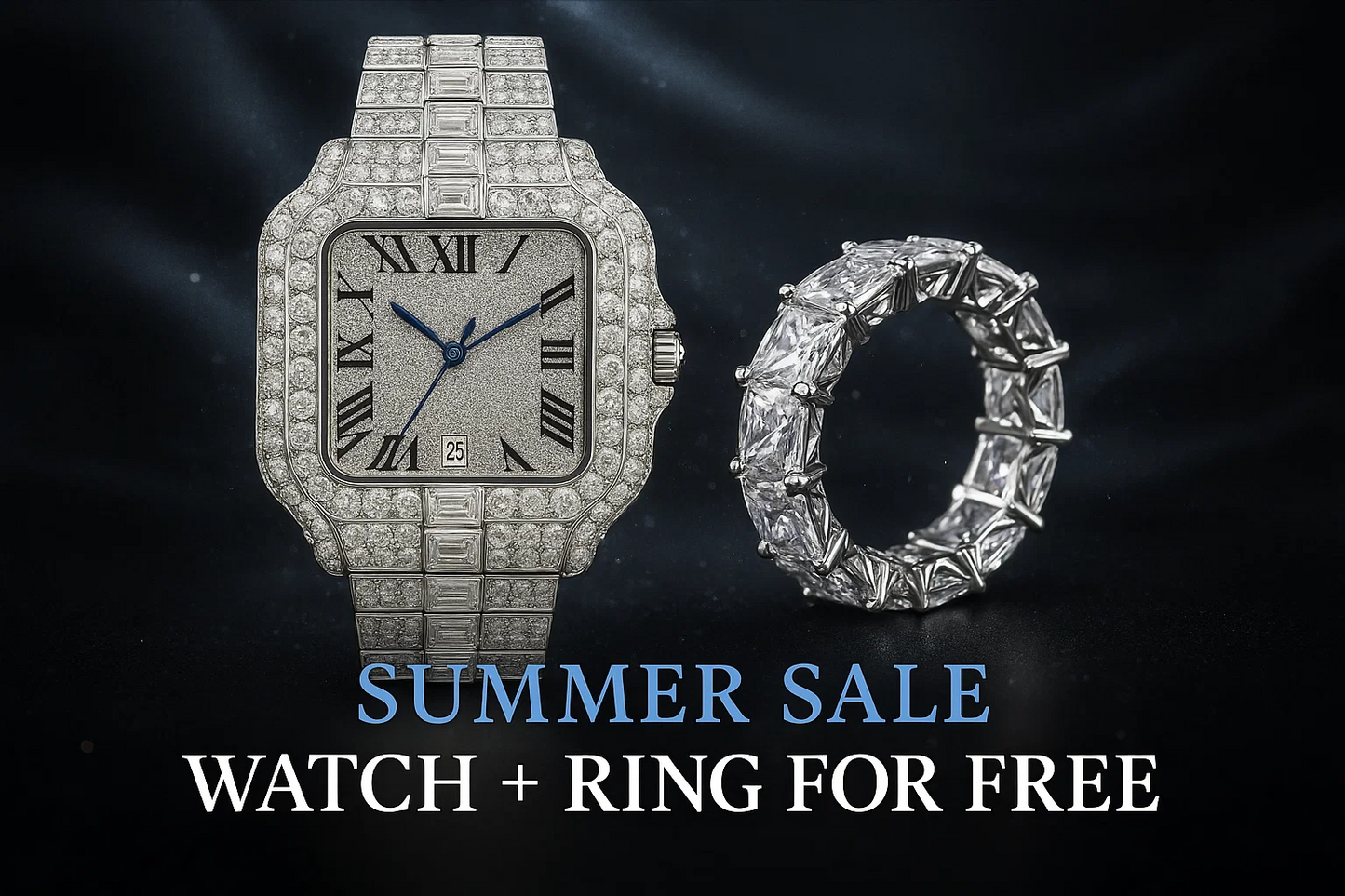 Iced-Out Watch – 35mm Square Wrist Watch for Men + FREE GIFT