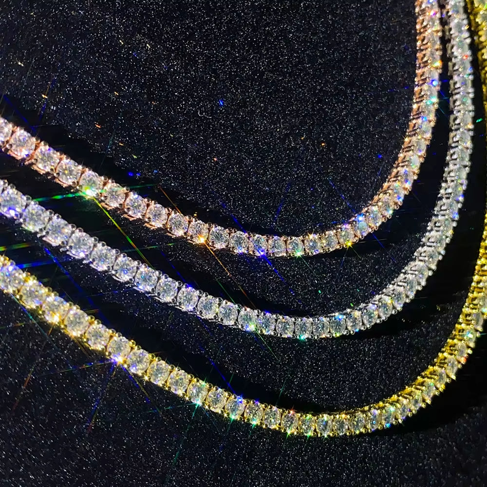 GRA Certified Moissanite Tennis Necklace 2/3/4/5/6mm Solid 925 Sterling Silver Tennis Necklace