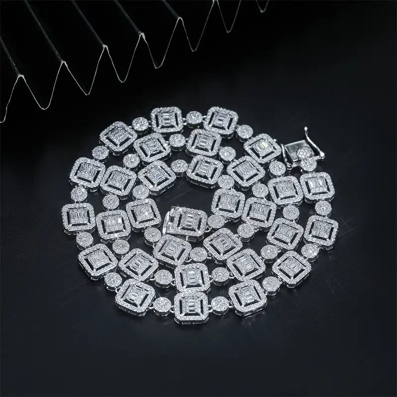 9.5mm Iced Necklace 18in. LuxGlow™ Stones Chain – Trapezoidal Links