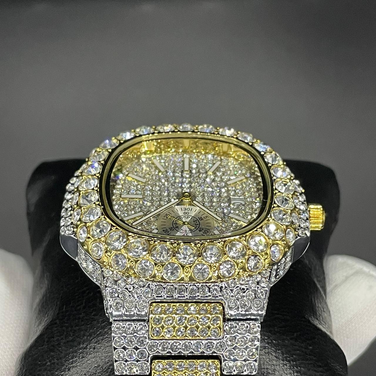 30mm Gold-Silver Iced Out Square Watch for Men – LuxGlow™ Stones Wristwatch