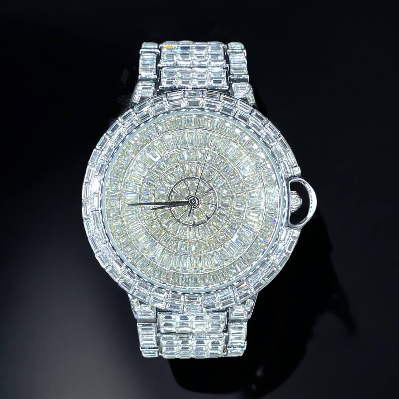 32mm Round Dial, Silver Stainless Steel LuxGlow™ Iced Out Men's Watch