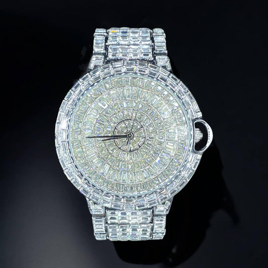 32mm Round Dial, Silver Stainless Steel LuxGlow™ Iced Out Men's Watch