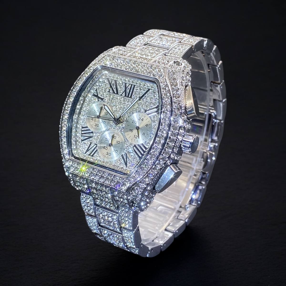 35mm Iced Out Square Watch for Men – Stainless Steel, LuxGlow™ Stones