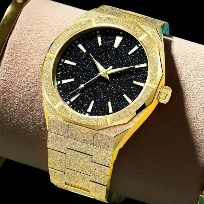 Shiny Gold Men's Watch - Men's Watch with Sparkling Accents.