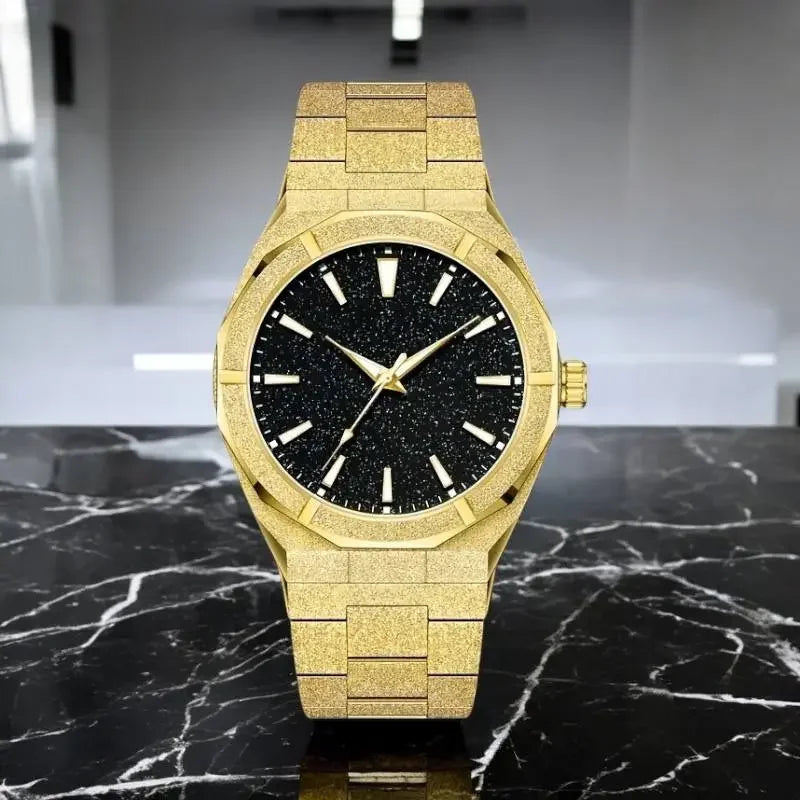 Shiny Gold Men's Watch - Men's Watch with Sparkling Accents.