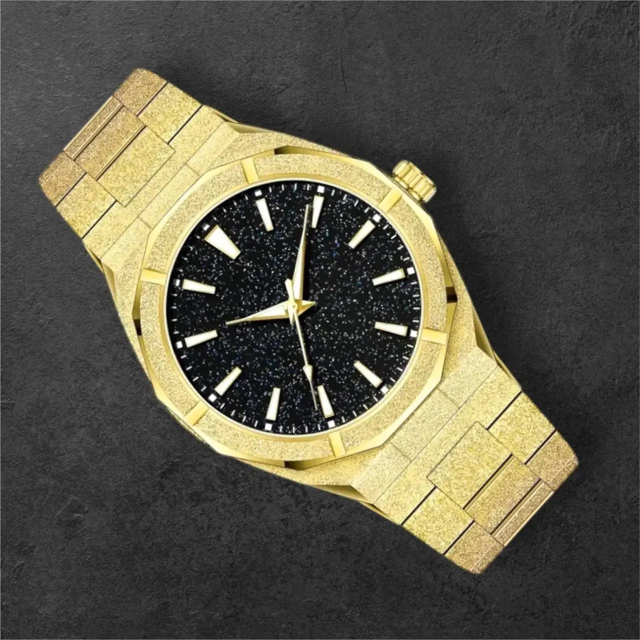 Shiny Gold Men's Watch - Men's Watch with Sparkling Accents.