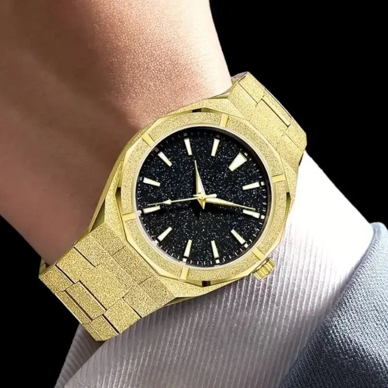 Shiny Gold Men's Watch - Men's Watch with Sparkling Accents.