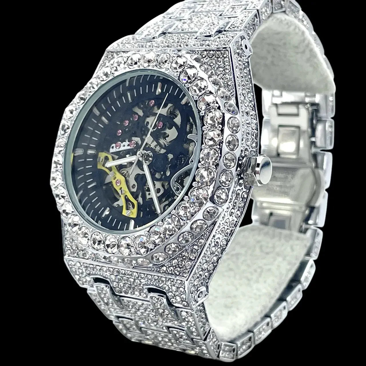 32mm Automatic Iced Watch – Skeleton Hip-Hop Timepiece