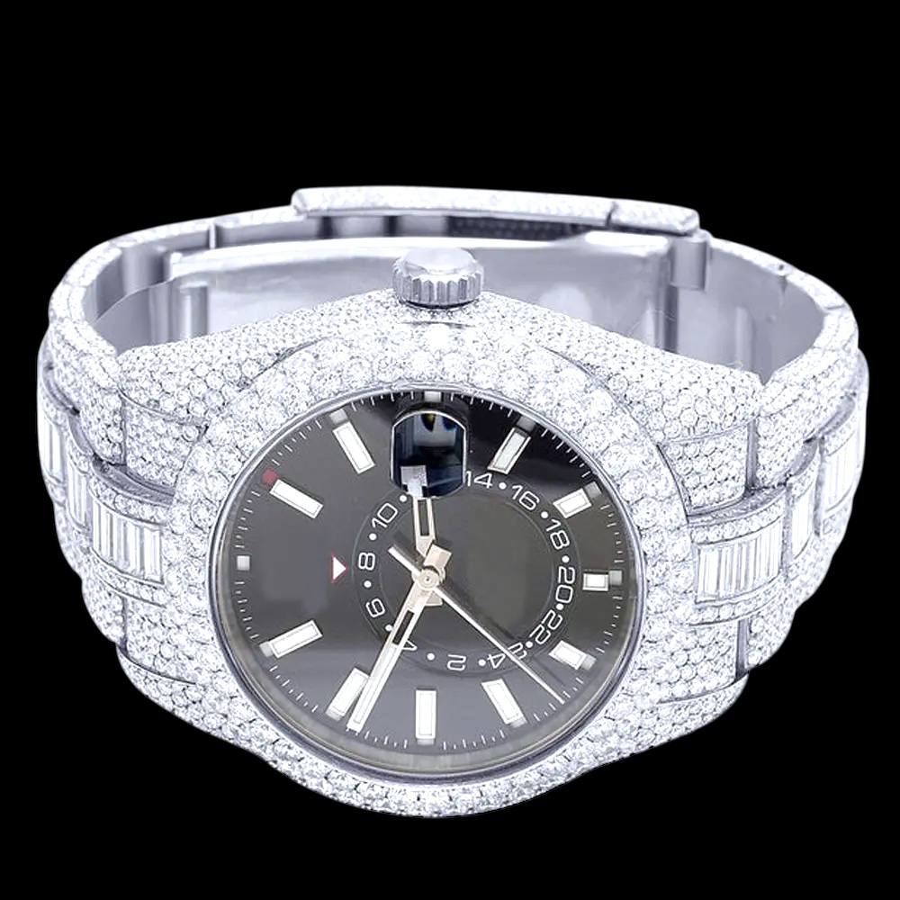 Iced Out Moissanite Watch – Black Dial. VVS Moissanite Watch
