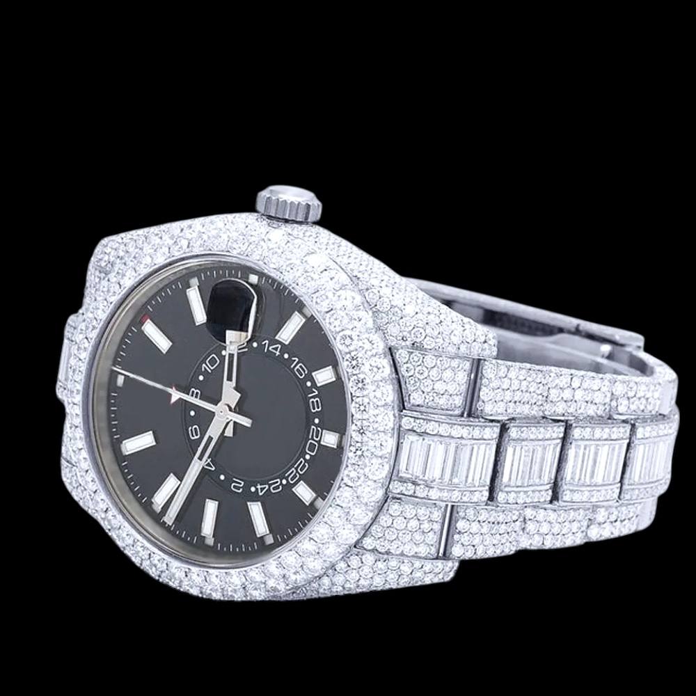 Iced Out Moissanite Watch – Black Dial. VVS Moissanite Watch