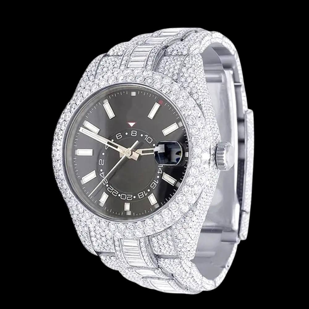Iced Out Moissanite Watch – Black Dial. VVS Moissanite Watch