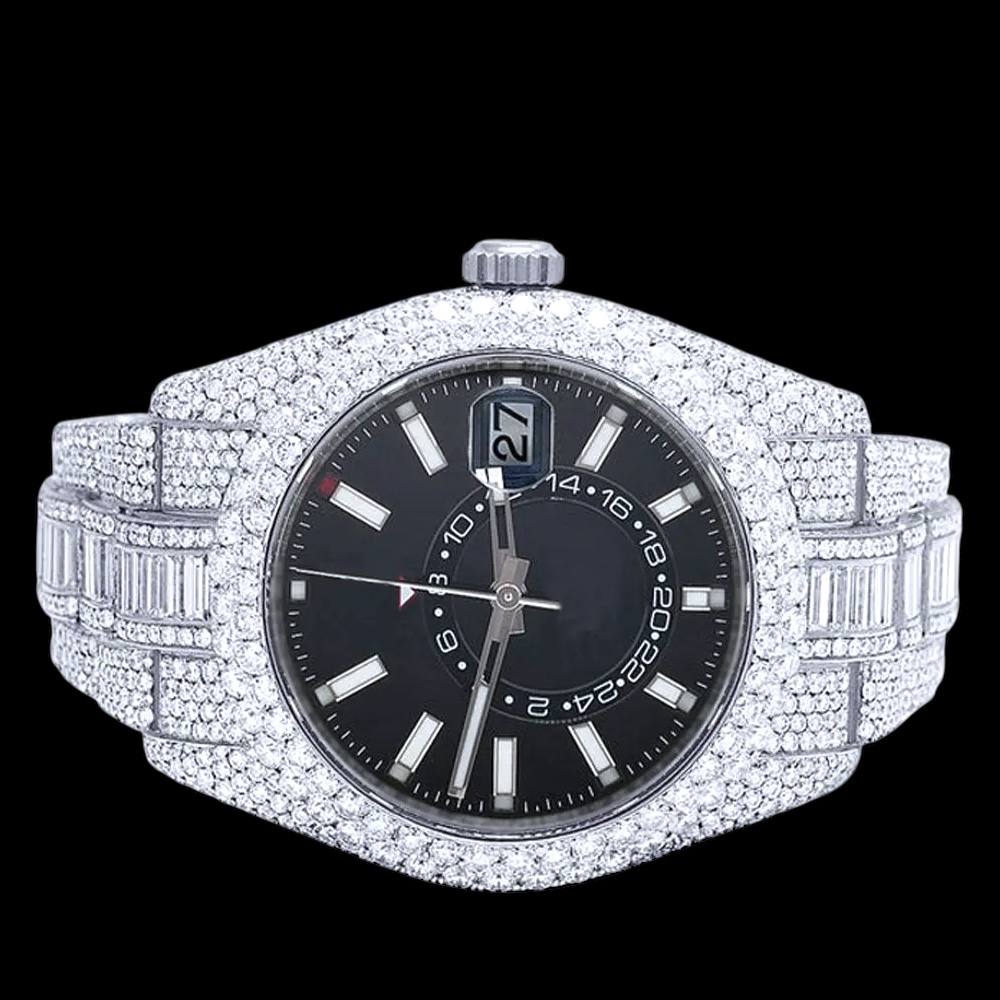Iced Out Moissanite Watch – Black Dial. VVS Moissanite Watch