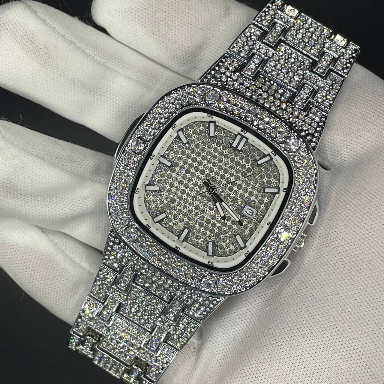32mm Iced Out Watch for Men – LuxGlow™ Stones Square Dial Hip Hop Bling Wristwatch