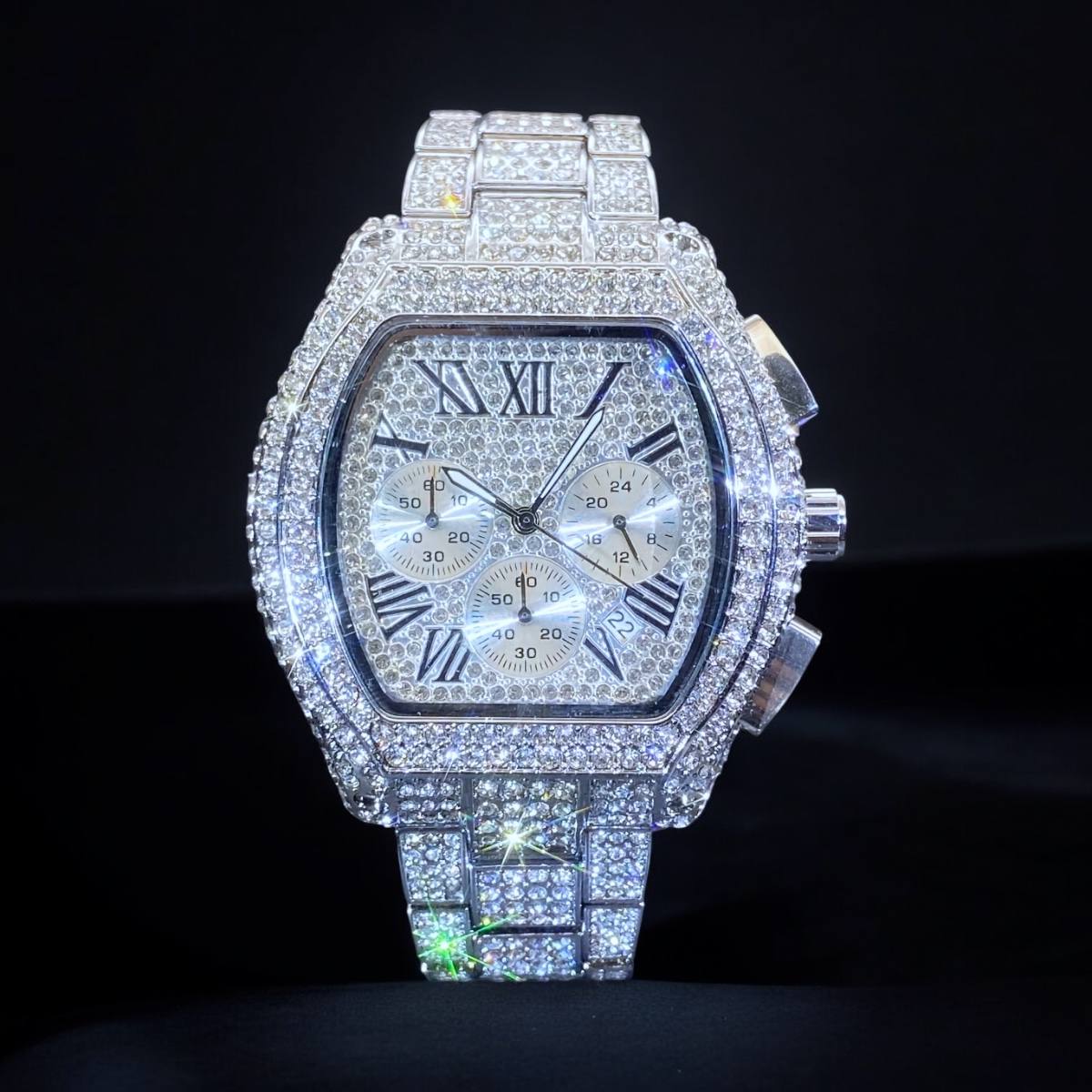 35mm Iced Out Square Watch for Men – Stainless Steel, LuxGlow™ Stones