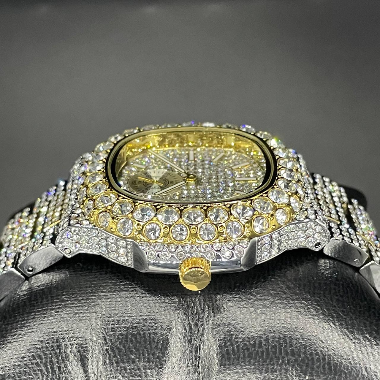 30mm Gold-Silver Iced Out Square Watch for Men – LuxGlow™ Stones Wristwatch