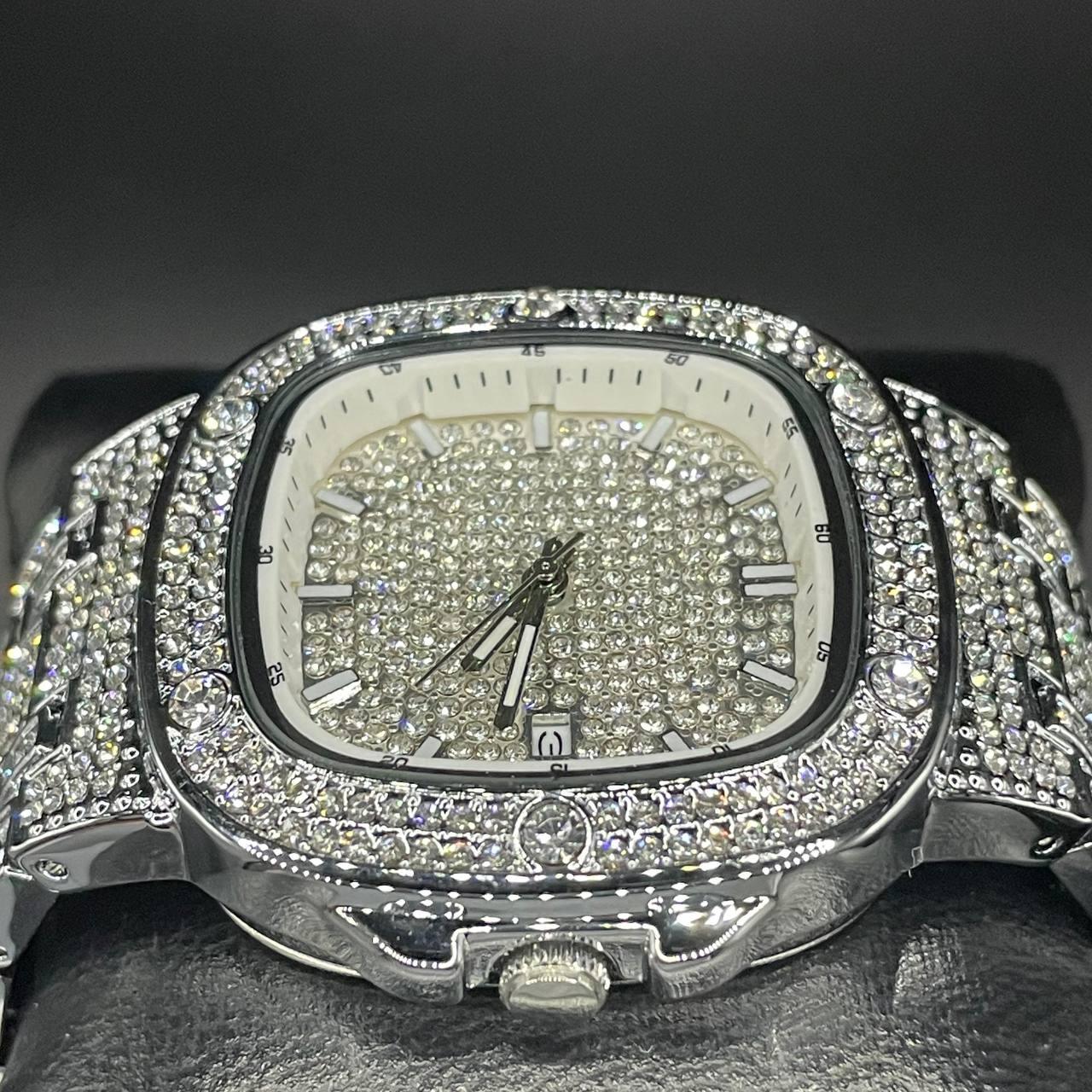 32mm Iced Out Watch for Men – LuxGlow™ Stones Square Dial Hip Hop Bling Wristwatch