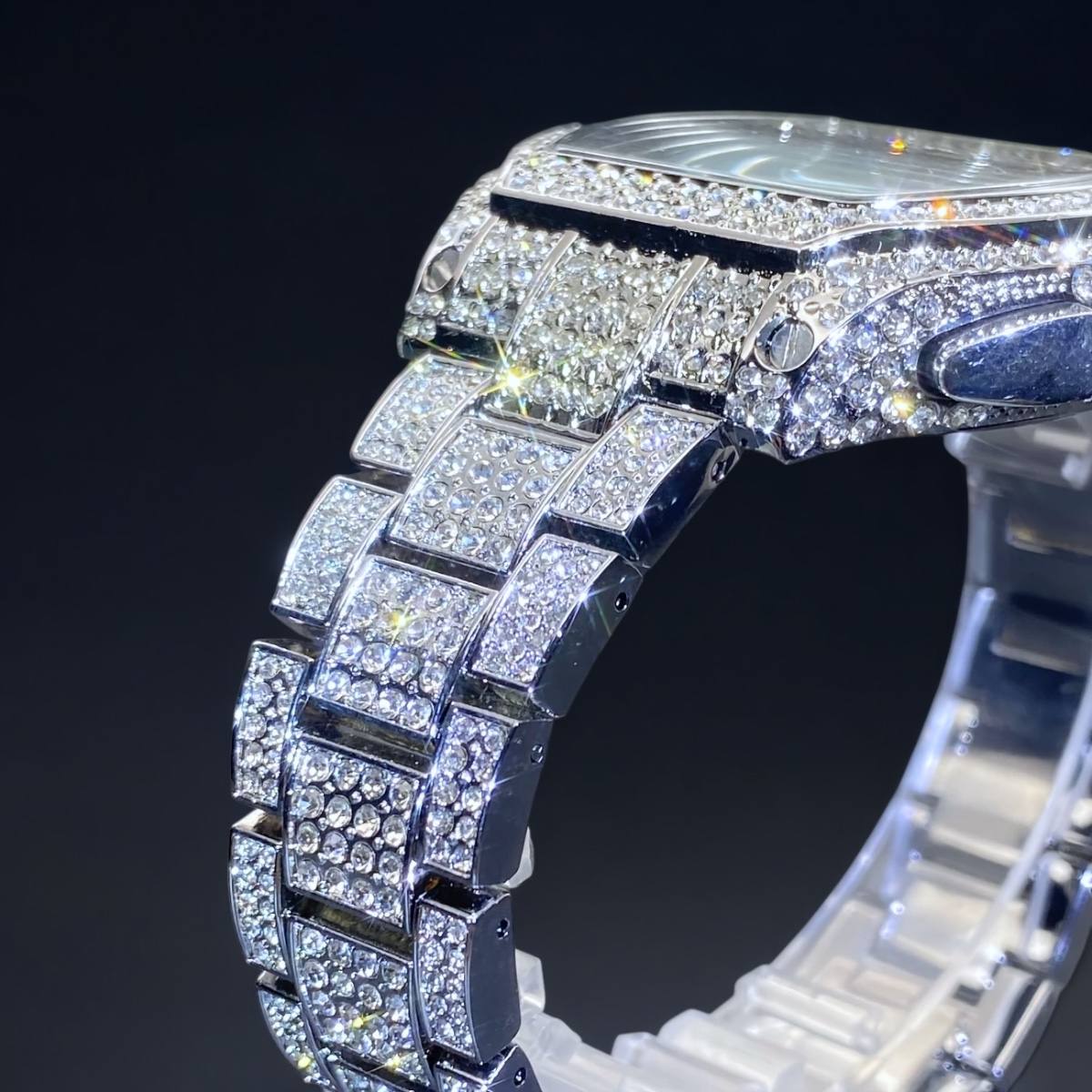 35mm Iced Out Square Watch for Men – Stainless Steel, LuxGlow™ Stones