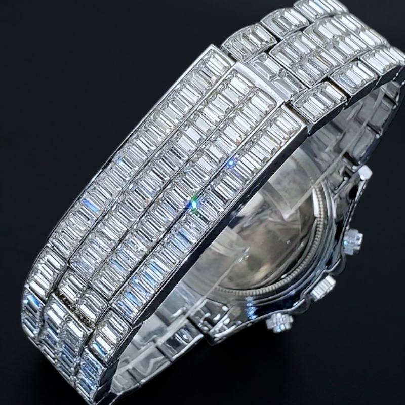 32mm Iced Round Watch – Roman Numeral Dial, Stainless Steel, LuxGlow™ Accent