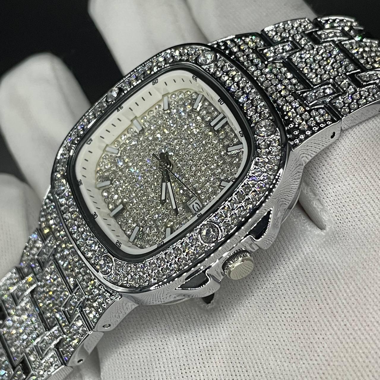 32mm Iced Out Watch for Men – LuxGlow™ Stones Square Dial Hip Hop Bling Wristwatch