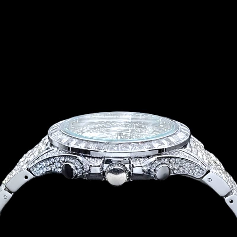 32mm Iced Round Watch – Roman Numeral Dial, Stainless Steel, LuxGlow™ Accent