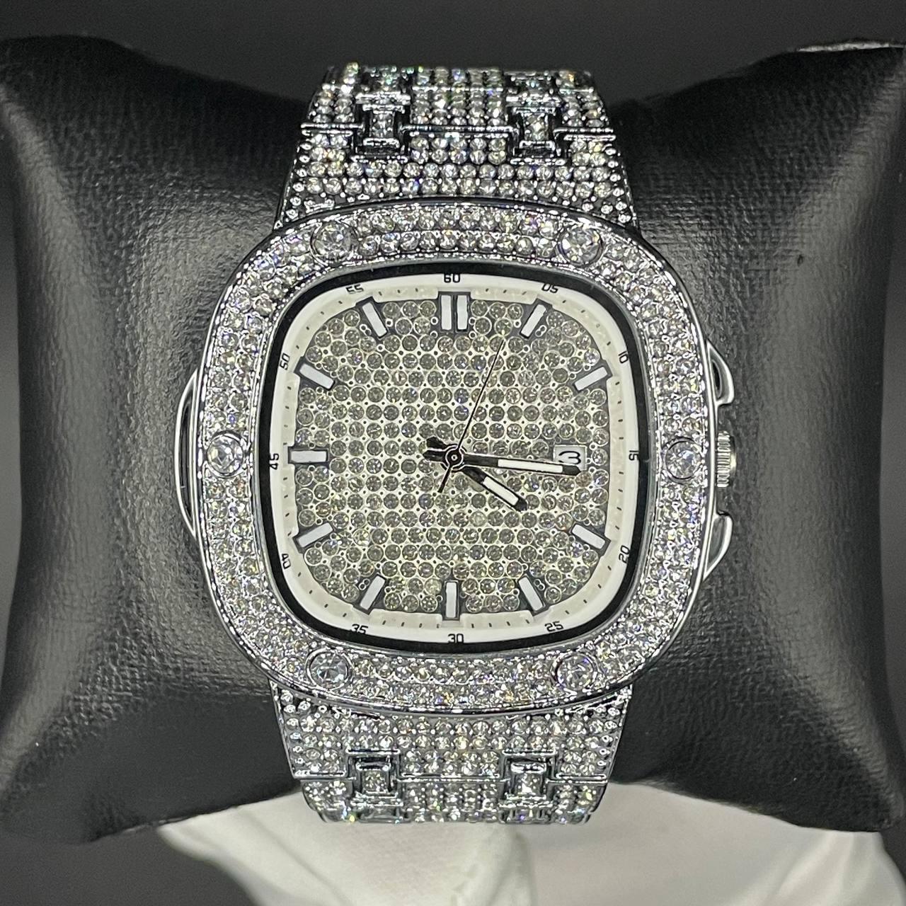 32mm Iced Out Watch for Men – LuxGlow™ Stones Square Dial Hip Hop Bling Wristwatch