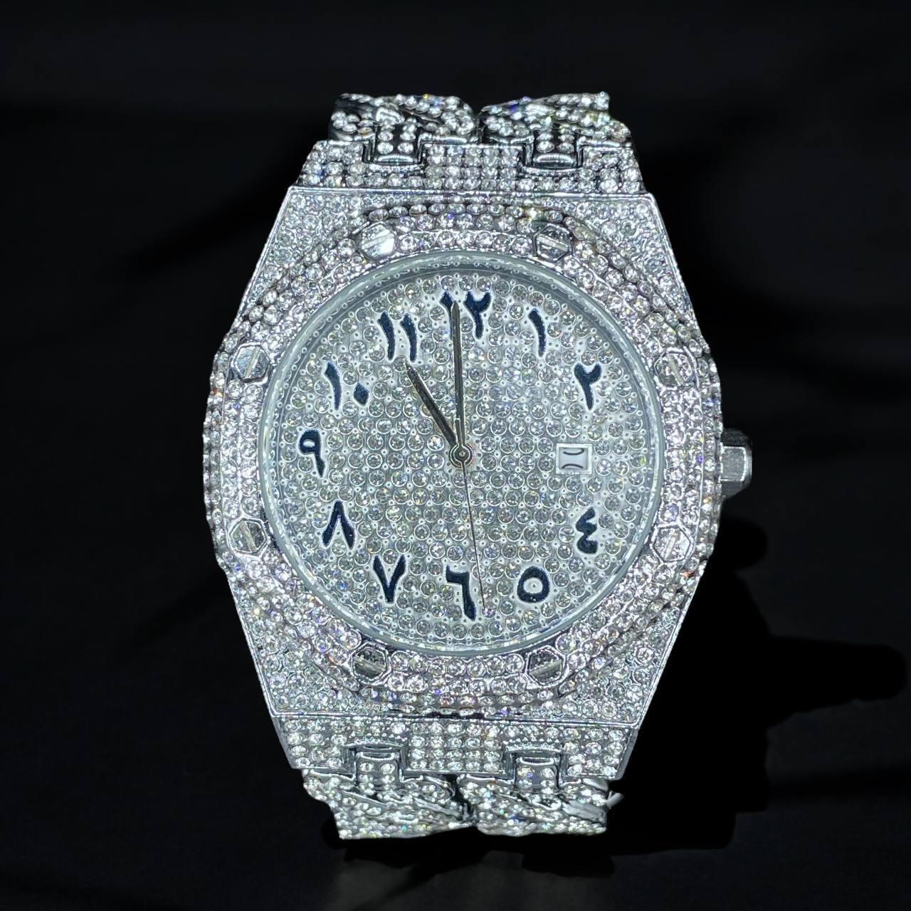 32mm Iced Out  LuxGlow™ Stones Round Timepiece - Stainless Steel Men's Watch