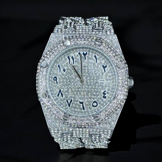 32mm Iced Out  LuxGlow™ Stones Round Timepiece - Stainless Steel Men's Watch