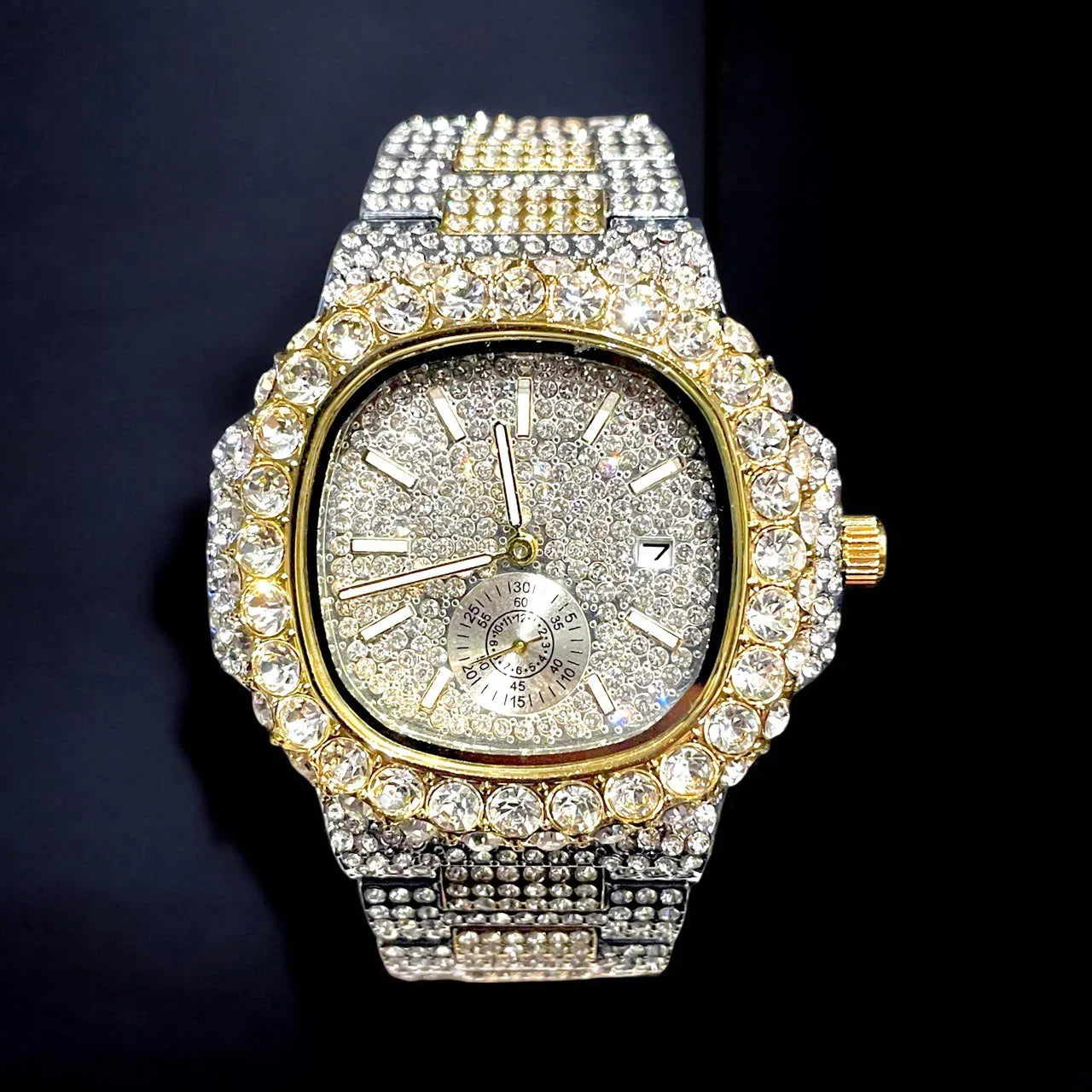 30mm Gold-Silver Iced Out Square Watch for Men – LuxGlow™ Stones Wristwatch