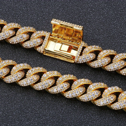 Iced Cuban Chain for Men – 18K Gold or 925 Silver Plated, 15/18mm, 18–22in