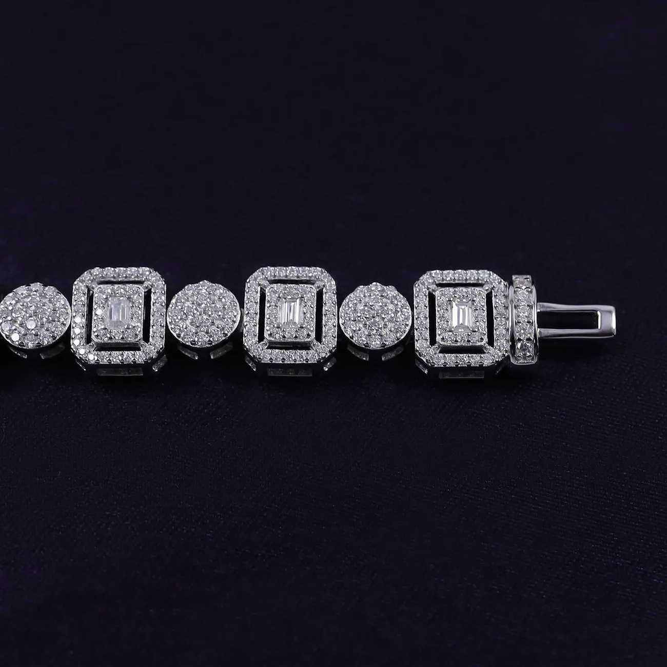 9.5mm Silver Plated Iced Bracelet. LuxGlow™ Stones – Trapezoidal Links