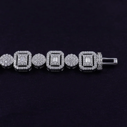 9.5mm Silver Plated Iced Bracelet. LuxGlow™ Stones – Trapezoidal Links