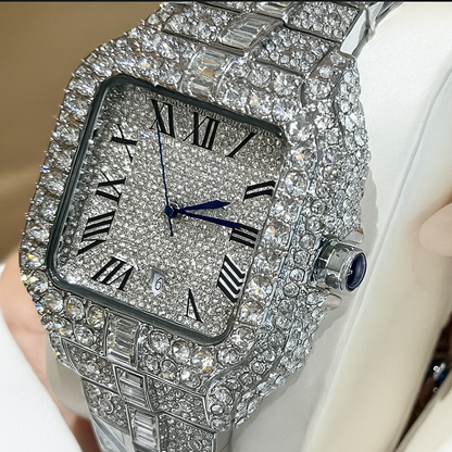 Iced-Out Watch – 35mm Square Wrist Watch for Men + FREE GIFT
