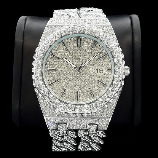 32mm Iced Out Watches. - Round Dial Hip-Hop Style Shiny Watch