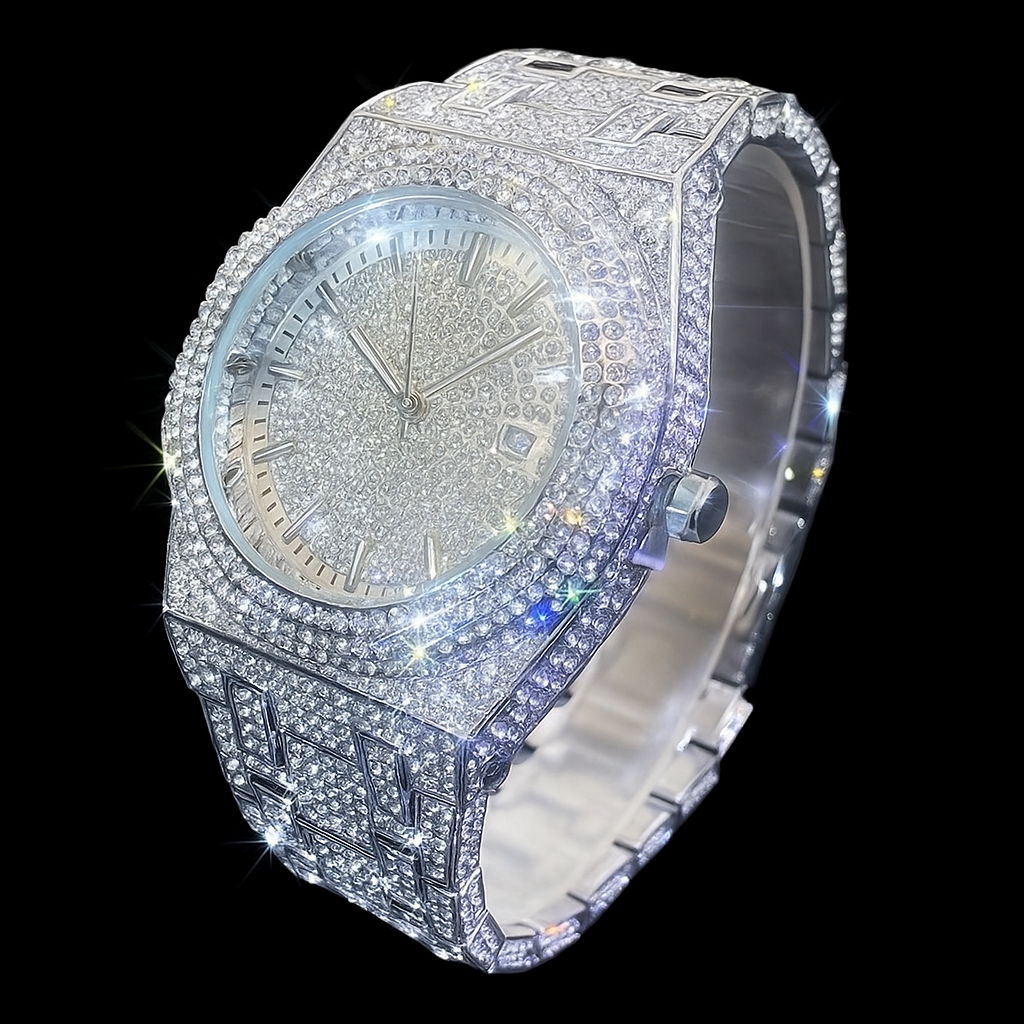 32mm Iced-Out Watches – LUXGlow Stone. Hip-Hop Wrist Watch