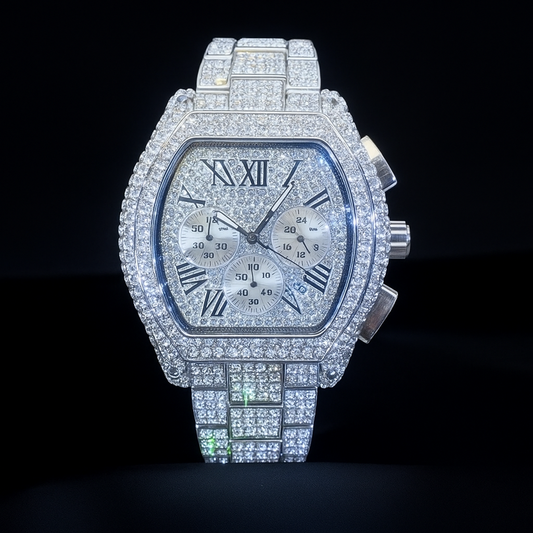 35mm Iced Out Square Watch for Men – Stainless Steel, LuxGlow™ Stones